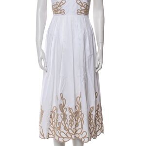 Cinq à Sept White Dress with Gold Embroidery